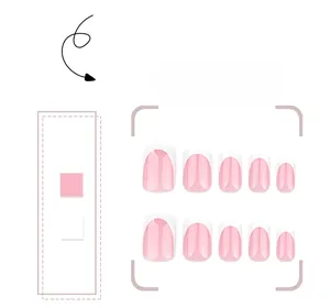 Vue détaillée des faux ongles French rose avec bouts blancs en différentes tailles