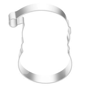 Close-up of a silver stainless steel cookie cutter in a Christmas hat shape