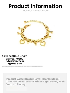Detailed view of double-layered heart necklace made of vacuum plated gold titanium steel
