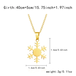 Detailed size chart for the gold stainless steel snowflake necklace with measurements