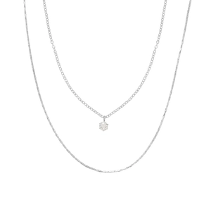 Double-layer stainless steel necklace featuring a sparkling zircon pendant in silver