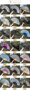 Various Chinese folding fans with bamboo ribs featuring landscape and floral art patterns