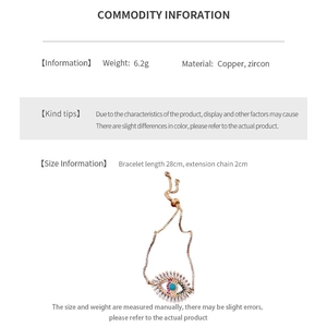 Detailed spec view of rose gold evil eye bracelet with colorful cubic zirconia stones