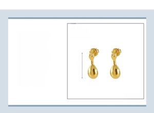 Detailed view of 18k gold plated stainless steel water drop earrings with size 19x8mm