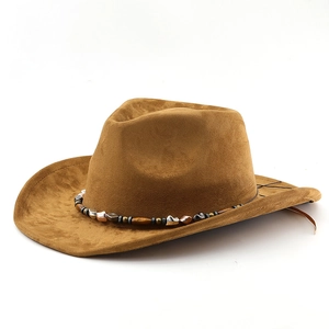 Chapeau de cowboy western classique en daim marron avec bandeau décoratif en perles