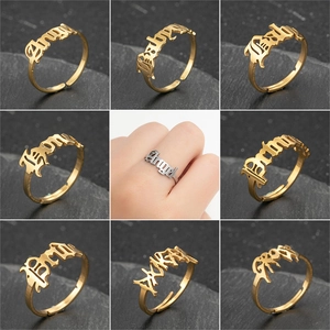Gothic Letter Open Ring Stainless Steel Adjustable Vintage Hip Hop Style Jewelry For Women
