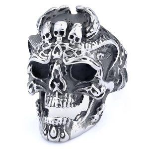 Gothic punk hollow skull ring in stainless steel with a vintage oxidized silver finish