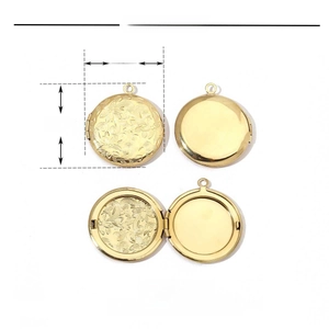 Golden stainless steel heart-shaped photo locket pendant with 28x31mm dimensions