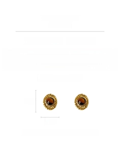 Detailed view showing vintage tiger eye oval earrings size 2.8cm by 2.3cm and 15.6g weight