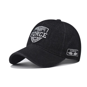 Washed Denim Baseball Cap Retro Distressed Force Embroidered Sun Hat Adjustable Cotton Dad Hat For Men Women