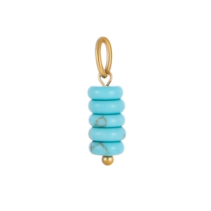 Detail of blue turquoise stone beads stacked in an ice cream shape with gold loop