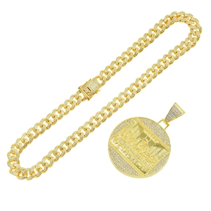 Hip hop gold plated Cuban link necklace with iced out Last Supper round pendant medallion