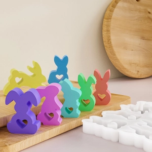 Détails du moule en silicone et figurines de lapins colorés avec cœurs pour bricolage