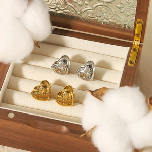 Chic gold and silver stainless steel heart hoop earrings with starry zircon accents