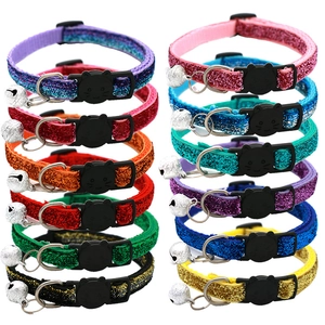 Adjustable Cat Collar With Bell And Safety Buckle Glitter Sparkly Pet Necklace For Small Dogs Kittens Quick Release