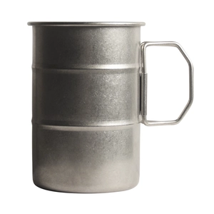 Vintage stainless steel camping cup with foldable handle for outdoor portable use