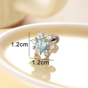 Sparkling light blue snowflake ear stud in titanium steel with 1.2cm size display