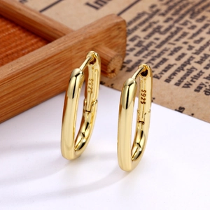 Minimalist Geometric Oval Huggie Hoop Earrings With 925 Sterling Silver Earring Post Brass Gold Plated Fashion Jewelry