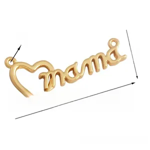 Macro shot of 34mm gold mama charm pendant with cubic zirconia and heart details