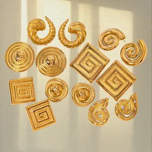 Collezione di orecchini in acciaio inossidabile dorato 18k a spirale e geometrici