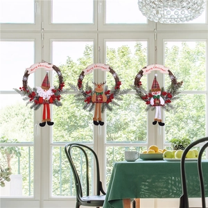 Christmas Wreath Santa Snowman Reindeer Doll Rattan Vine Ring Merry Christmas Banner Home Wall Hanging Xmas Party Decor