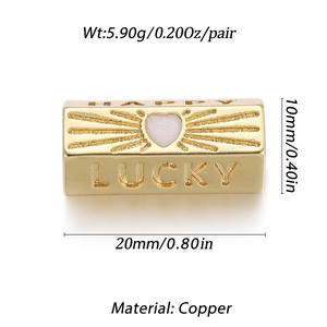 Gold plated copper lucky heart pendant bead with pink gemstone and size measurements