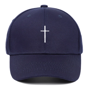 Classic navy blue cotton baseball cap with white cross embroidery on the front