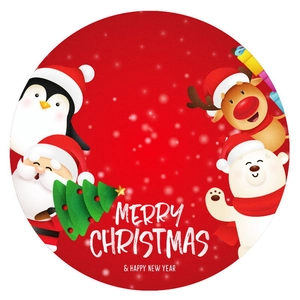 Ronde kerstboomrok met patronen van de kerstman, pinguïn, rendier en ijsbeer cartoons