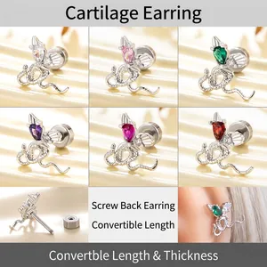 Orecchino A Lobo Serpente Acciaio Al Titanio Piercing Elica Cartilagine Con Zirconia Cubica Cuore Goccia Gioielli Donna