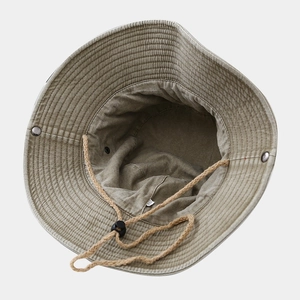 Olive green vintage outdoor fishing hat with adjustable wind rope and wide brim