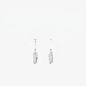925 Sterling Silver Feather Drop Earrings Long Chain Tassel Hollow Leaf Dangle Jewelry Elegant For Women