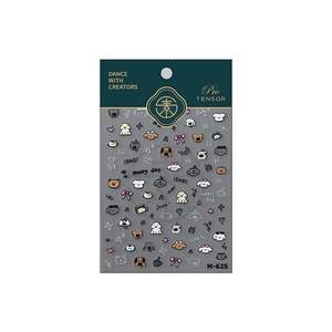 Laser cartoon dog nail stickers M-625 with embossed golden heart and ribbon motifs