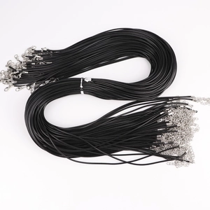 DIY black waxed cord necklaces with silver lobster clasps and extension chains set