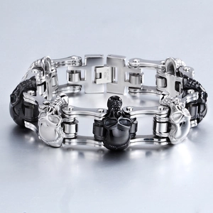 Herren Gothic Totenkopf-Kettenarmband in Silber und Schwarz aus Edelstahl
