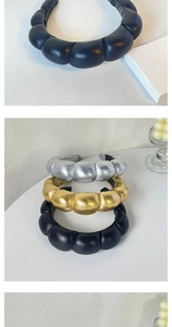 Set of three puffy PU leather headbands in metallic silver, gold, and classic black