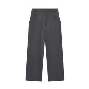 High Waisted Straight Leg Trousers For Women Grey Polyester Suit Fabric Business Casual Chic Pants With Pockets Elegant