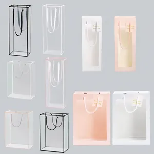 Clear Window Gift Bags With Handle Paper Transparent PVC Packaging For Flower Dolls Party Favors Elegant