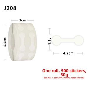 Detailed view of white dumbbell-shaped adhesive jewelry labels in a roll of 500 pieces