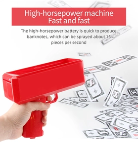Close-up of electric money gun firing banknotes at high speed of 15 pieces per second