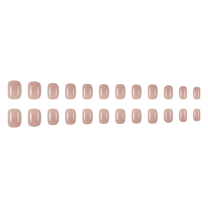 Short square press-on nails with minimalist nude pink gradient and glossy finish