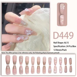 Sparkling butterfly and camellia glitter press-on nails with 24-piece coffin shape set