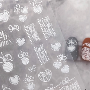5D embossed nail art stickers with white knitted sweater patterns and Christmas motifs