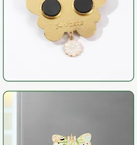 Detail of butterfly panda fridge magnet with dual strong magnets and floral charm