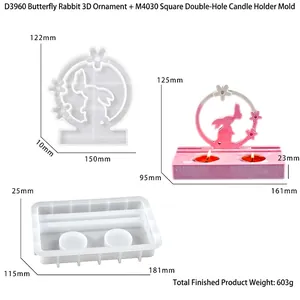 Silicone molds for DIY candle holders and butterfly rabbit ornaments with dimensions