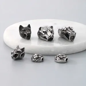 Wolf Lion Dragon Tiger Head Beads Stainless Steel Retro Vintage Animal Spacer Charms DIY Jewelry Making Accessories