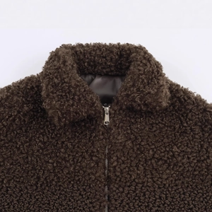 Women's fleece jacket in dark brown with turn-down collar and zipper closure detail