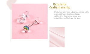Detail of S925 sterling silver colorful crystal ball earrings with smooth gradient finish