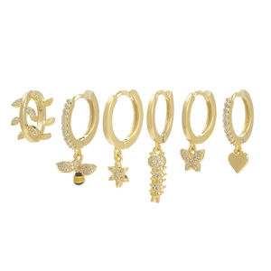 Orecchini A Cerchio In Rame Di Moda Con Ciondoli Ape Cuore Stella Farfalla In Zircone Placcati Oro Argento Gioielli Eleganti Donne
