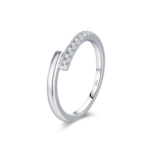 Elegant S925 sterling silver open ring with sparkling moissanite stones on a white background