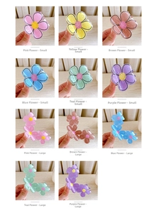 Detailed grid showing flower hair claws in multiple candy colors and sizes